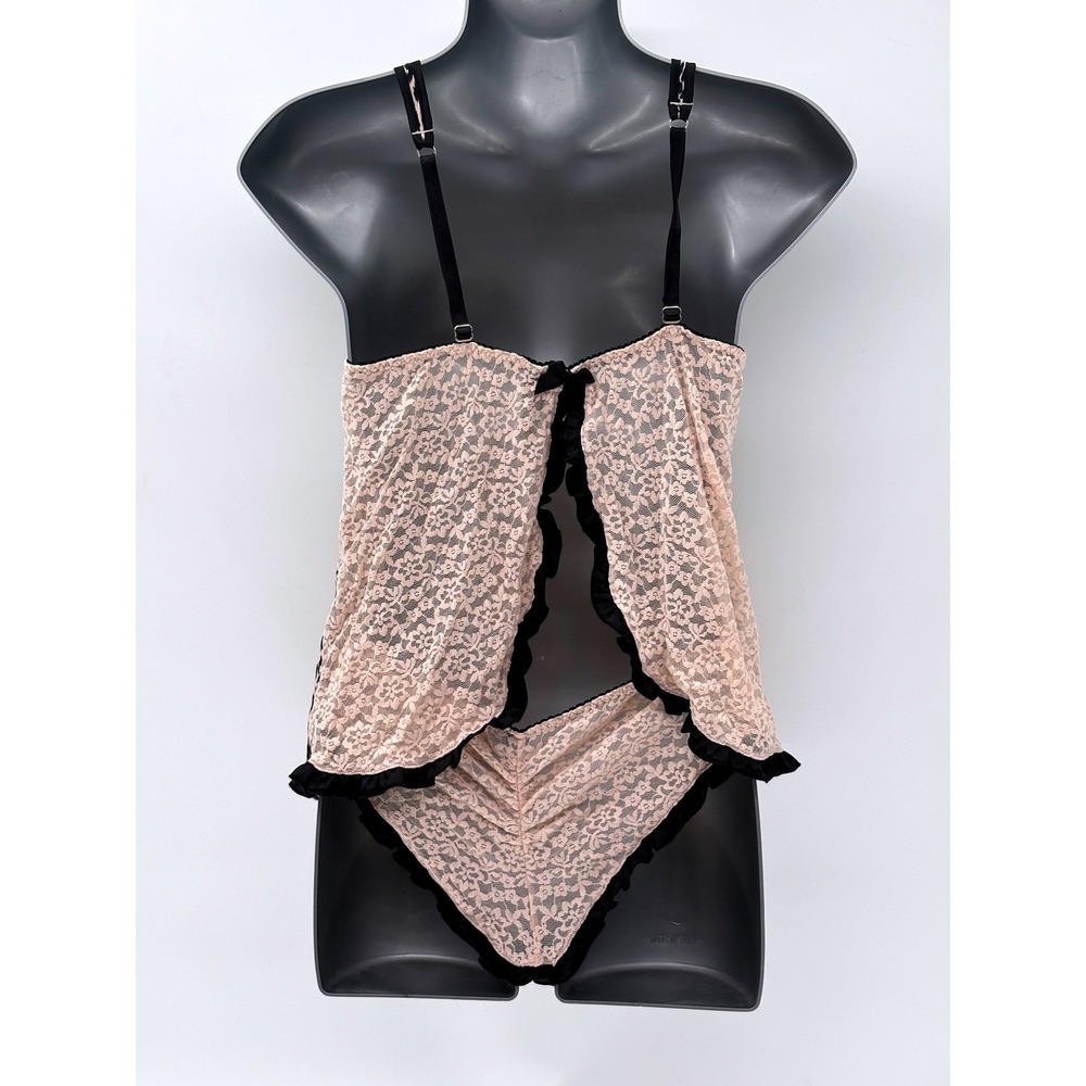 Victoria's Secret Lingerie Set Chemise Panties Lace Pink Black Y2K Women Small